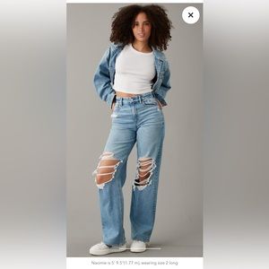 American Eagle Curvy Super high rise baggy straight size 0